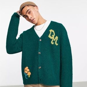 Damson Madder forager intarsia cardigan in green